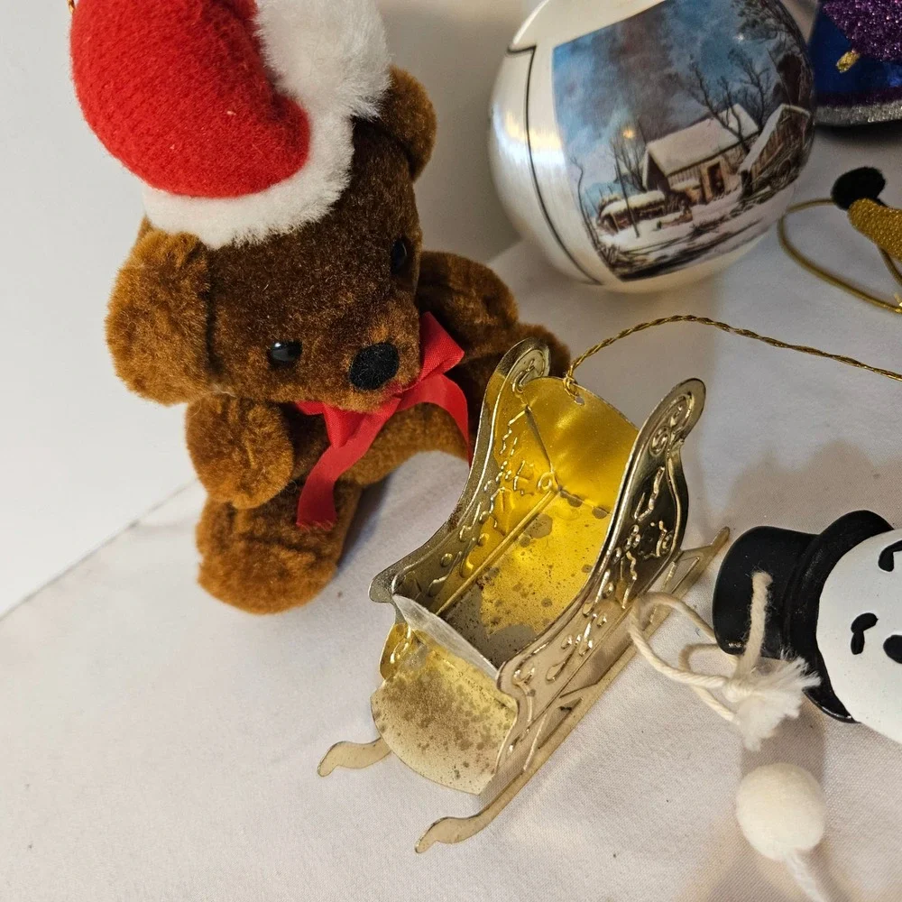 Vintage Christmas Ornament Lot Mixed Retro Santa Snowman Hearts 30pc Set